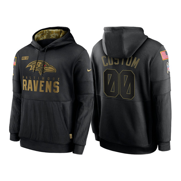 Men's Baltimore Ravens ACTIVE PLAYER Custom 2020 Black Salute To Service Sideline Performance Pullover NFL Hoodie - Click Image to Close